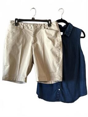 Eddie Bauer Legendwash Stretch Khaki Shorts With a * New Day Top size L